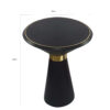 22 Inch Round Mango Wood Side Table, Smooth Brass Accents, Black Finish