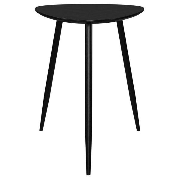 Deso Side End Table, 20 Inch Triangular Black Mango Wood, Metal Legs