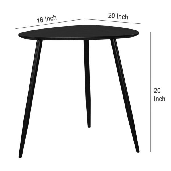 Deso Side End Table, 20 Inch Triangular Black Mango Wood, Metal Legs