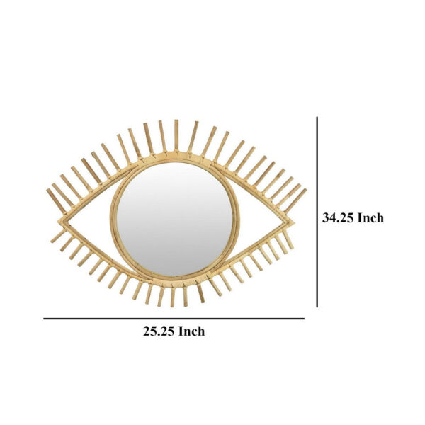 Eric Round Mirror Wall Decor, Eye Shaped Brown Natural Fiber 34 Inch
