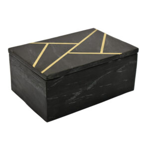 Axel Decorative Storage Box, Gold Geometric Inlay, Black Marble 9 Inch