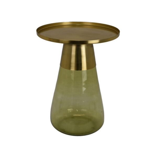 Palio Plant Stand Accent Table, Round Gold Metal, Green Glass Tapered