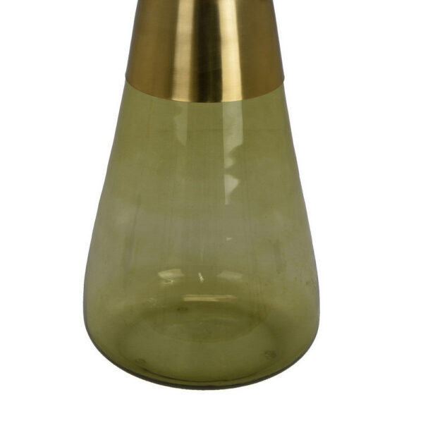 Palio Plant Stand Accent Table, Round Gold Metal, Green Glass Tapered