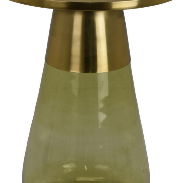 Palio Plant Stand Accent Table, Round Gold Metal, Green Glass Tapered