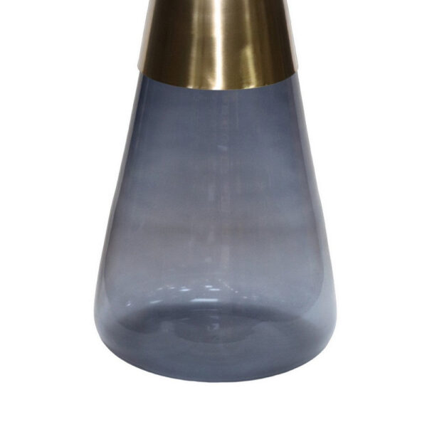 Palio Plant Stand Table, Round Gold Metal Top, Blue Glass Tapered Base