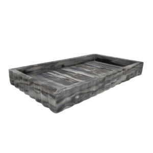 Myla Decorative Marble Tray, Subtle Gray Scalloped Edges, 14 Inch