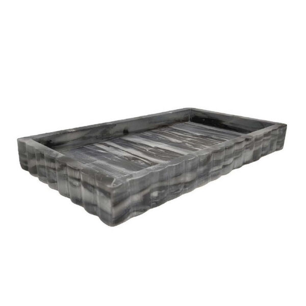 Myla Decorative Marble Tray, Subtle Gray Scalloped Edges, 14 Inch