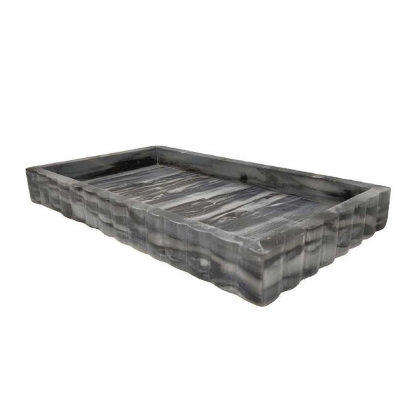 Myla Decorative Marble Tray, Subtle Gray Scalloped Edges, 14 Inch