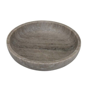 Decorative Bowl, Gray Marble, Natural Veining Patterns, 10 Inch Round