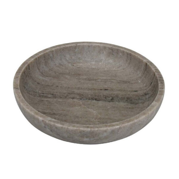 Decorative Bowl, Gray Marble, Natural Veining Patterns, 10 Inch Round