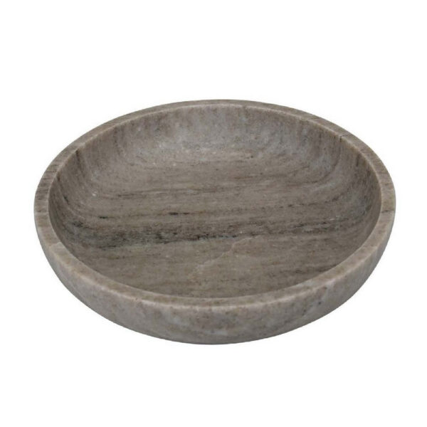 Decorative Bowl, Gray Marble, Natural Veining Patterns, 10 Inch Round