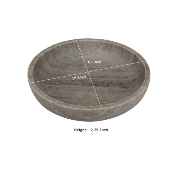 Decorative Bowl, Gray Marble, Natural Veining Patterns, 10 Inch Round