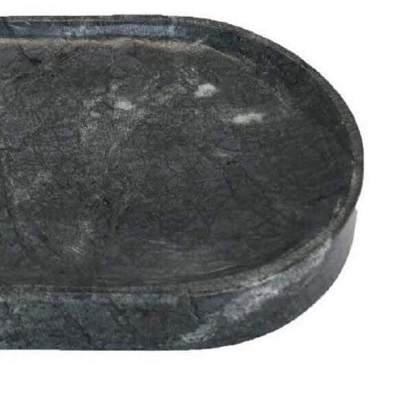 Decorative Oval Tray, Green Marble, Unique Veining Pattern, 14 Inch