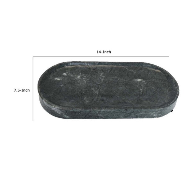 Decorative Oval Tray, Green Marble, Unique Veining Pattern, 14 Inch