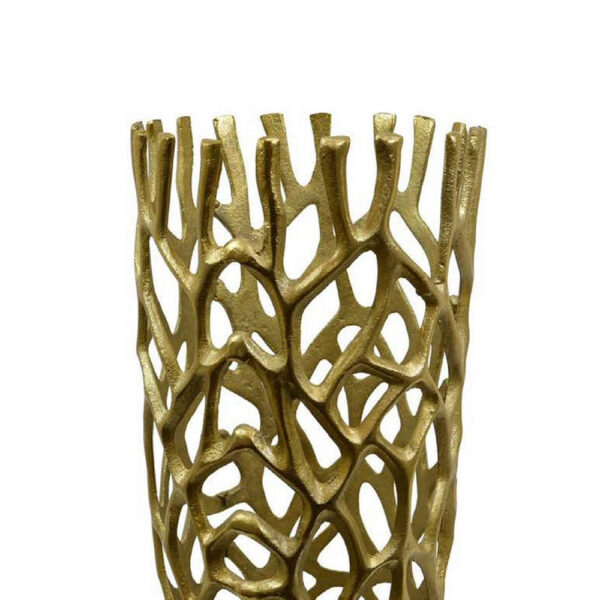Decorative Accent Vase, Coral Inspired Open Pattern 23 Inch Gold Metal