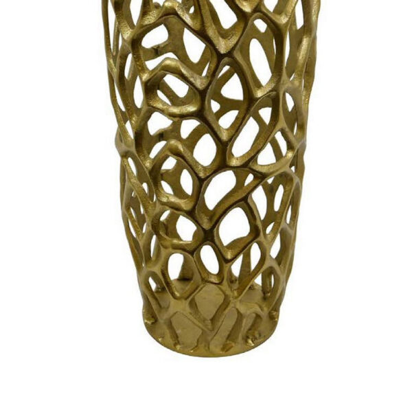 Decorative Accent Vase, Coral Inspired Open Pattern 23 Inch Gold Metal