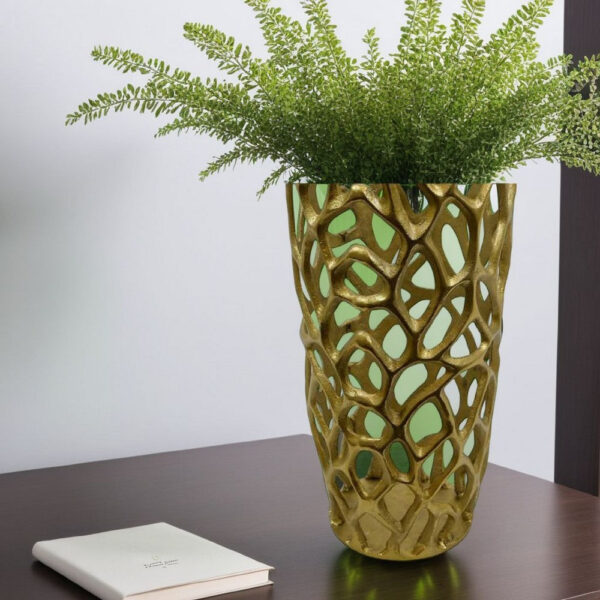Decorative Accent Vase, Coral Inspired Open Pattern 23 Inch Gold Metal