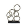 Abstract Interlinked Ring Sculpture w Black Base, 15 Inch Silver Metal
