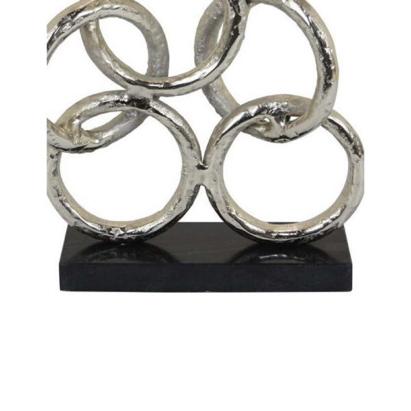 Abstract Interlinked Ring Sculpture w Black Base, 15 Inch Silver Metal