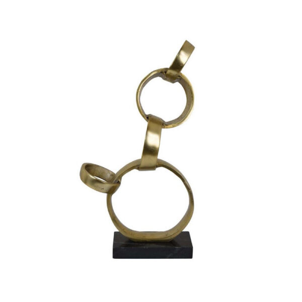 Lo Abstract Interlinked Ring Sculpture, Solid Black Base, Gold Metal