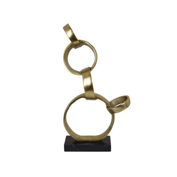 Lo Abstract Interlinked Ring Sculpture, Solid Black Base, Gold Metal
