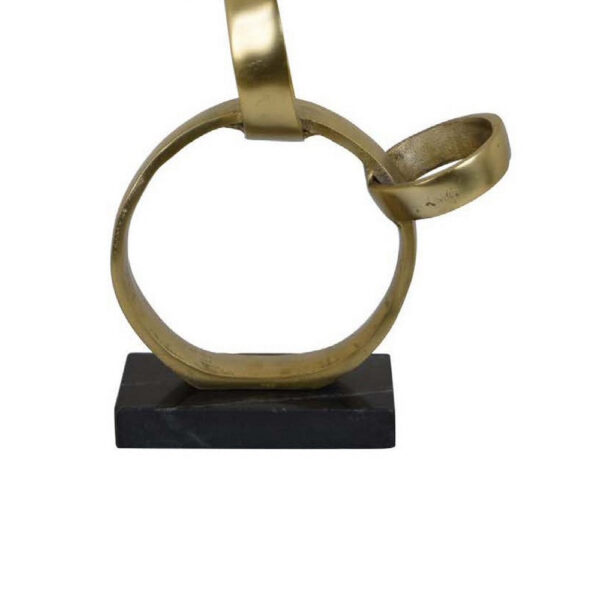 Lo Abstract Interlinked Ring Sculpture, Solid Black Base, Gold Metal