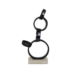 Lo Abstract Interlinked Ring Sculpture, Solid White Base, Black Metal
