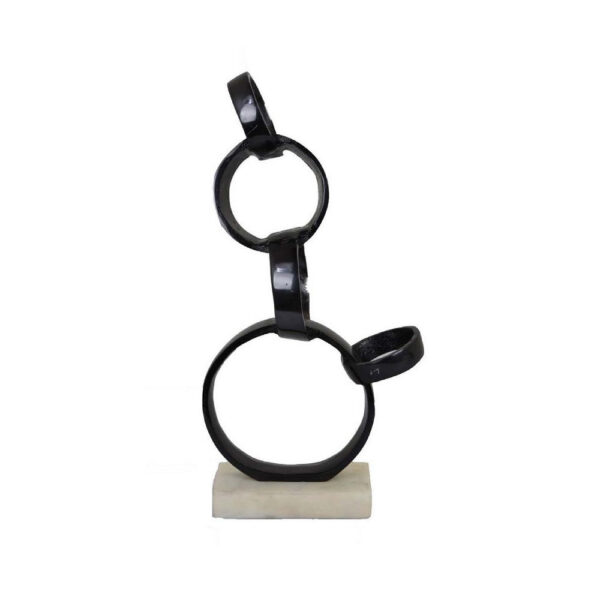 Lo Abstract Interlinked Ring Sculpture, Solid White Base, Black Metal