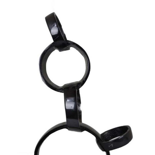 Lo Abstract Interlinked Ring Sculpture, Solid White Base, Black Metal