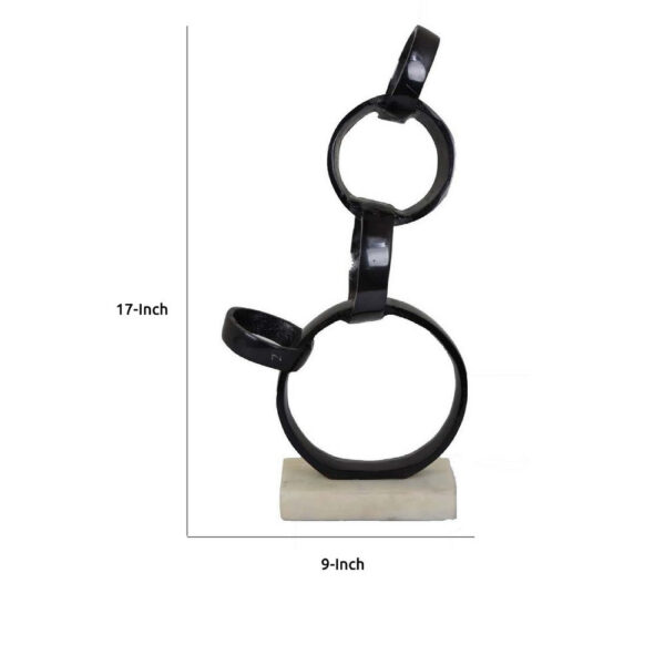 Lo Abstract Interlinked Ring Sculpture, Solid White Base, Black Metal