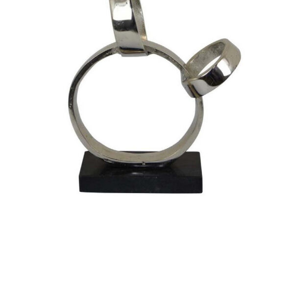 Lo Abstract Interlinked Ring Sculpture, Solid Black Base, Silver Metal