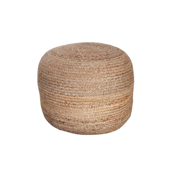 Poby Round Ottoman Pouf, 19 Inch Natural Brown Jute Fiber