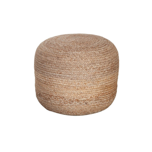 Poby Round Ottoman Pouf, 19 Inch Natural Brown Jute Fiber