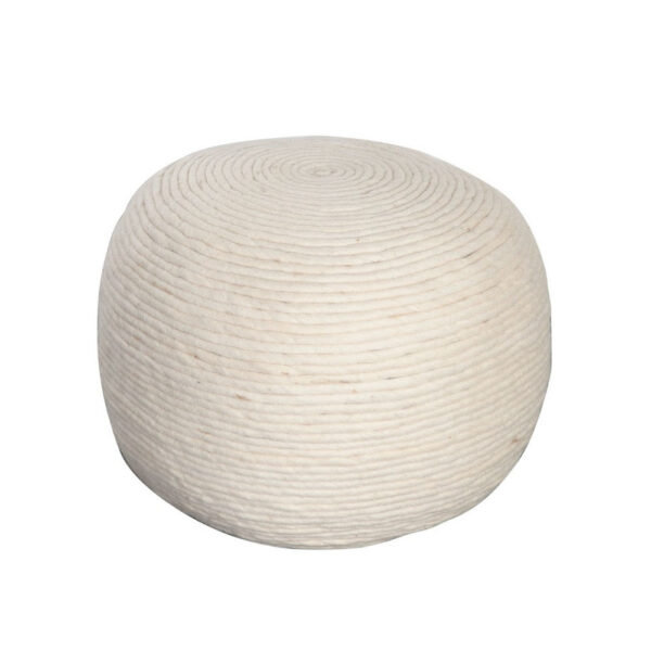 Poby Accent Pouf, 19 Inch Round, Dyed Ivory Wool Body