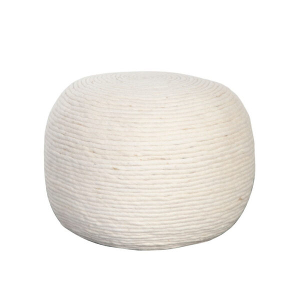 Poby Accent Pouf, 19 Inch Round, Dyed Ivory Wool Body