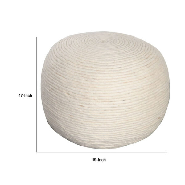 Poby Accent Pouf, 19 Inch Round, Dyed Ivory Wool Body