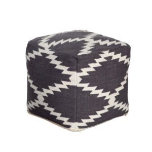 Poby Accent Pouf, 19 Inch Square Body, White and Gray Zig Zag Pattern
