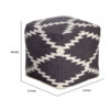 Poby Accent Pouf, 19 Inch Square Body, White and Gray Zig Zag Pattern
