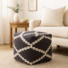 Poby Accent Pouf, 19 Inch Square Body, White and Gray Zig Zag Pattern
