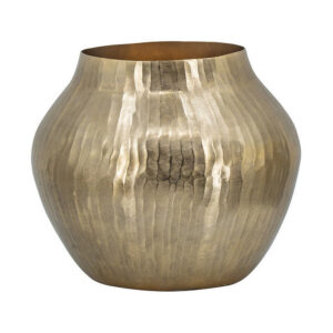 Kria 13 Inch Modern Vase, Curved Shape, Hammered Texture, Gold Metal Finish