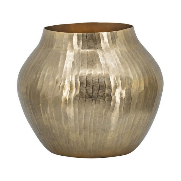 Kria 13 Inch Modern Vase, Curved Shape, Hammered Texture, Gold Metal Finish