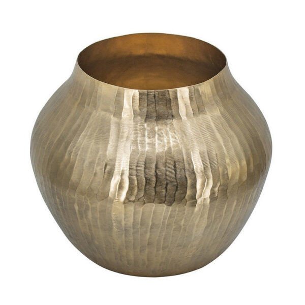 Kria 13 Inch Modern Vase, Curved Shape, Hammered Texture, Gold Metal Finish
