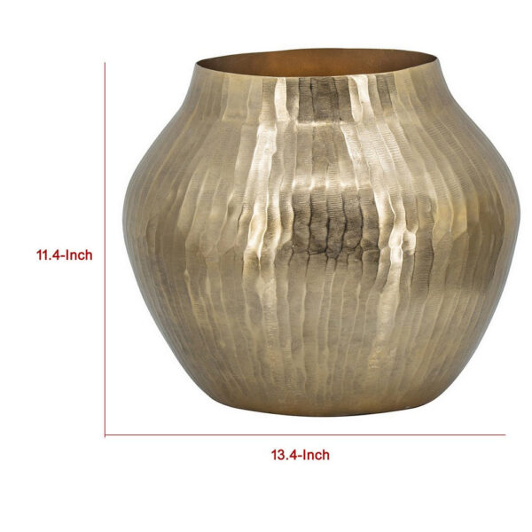 Kria 13 Inch Modern Vase, Curved Shape, Hammered Texture, Gold Metal Finish