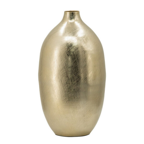 Pansy 19 Inch Modern Vase, Metal, Tall Curved Bottleneck Shape, Gold Finish