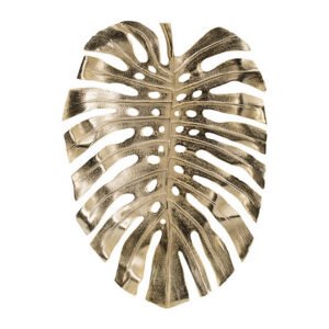 Linzo 25 Inch Metal Wall Hanging Decor, Monstera Leaf, Bright Gold Finish