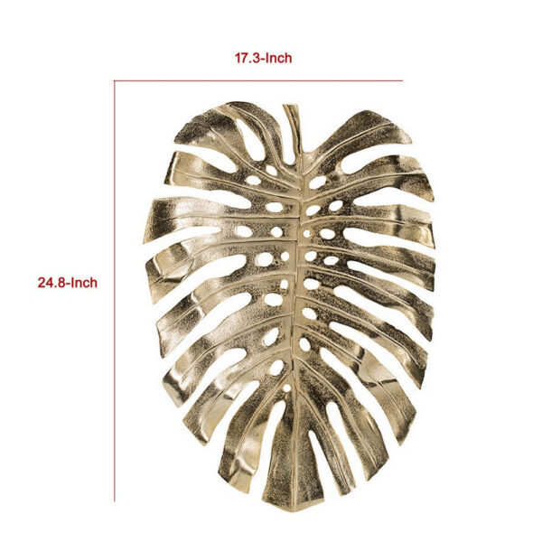 Linzo 25 Inch Metal Wall Hanging Decor, Monstera Leaf, Bright Gold Finish