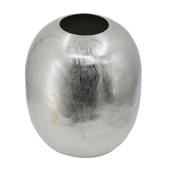 Chan 13 Inch Modern Metal Vase, Curved Round Shape, Metallic Silver Finish