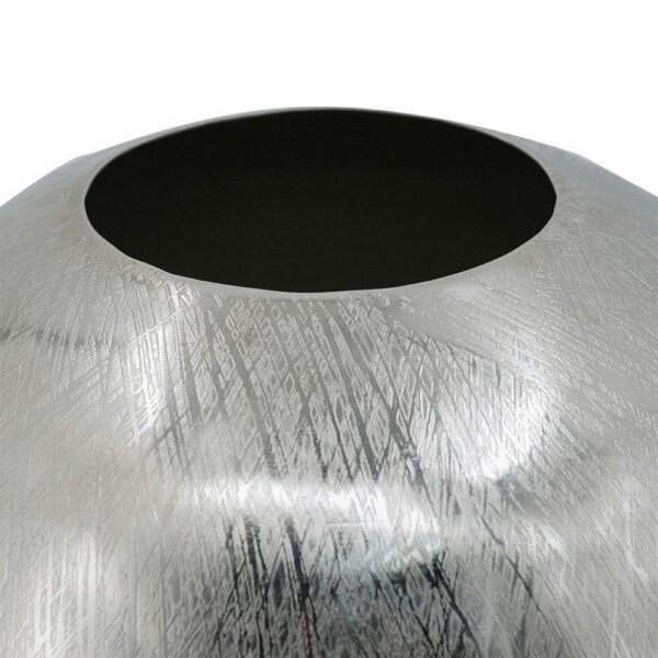 Chan 13 Inch Modern Metal Vase, Curved Round Shape, Metallic Silver Finish