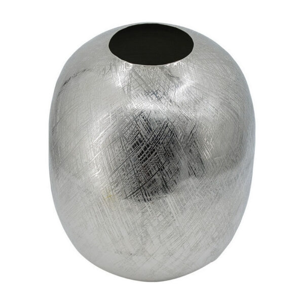 Chan 13 Inch Modern Metal Vase, Curved Round Shape, Metallic Silver Finish