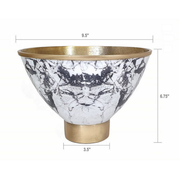 Sinzo 10 Inch Tapered Bowl, Gold Aluminum, Textured Design, Black, White